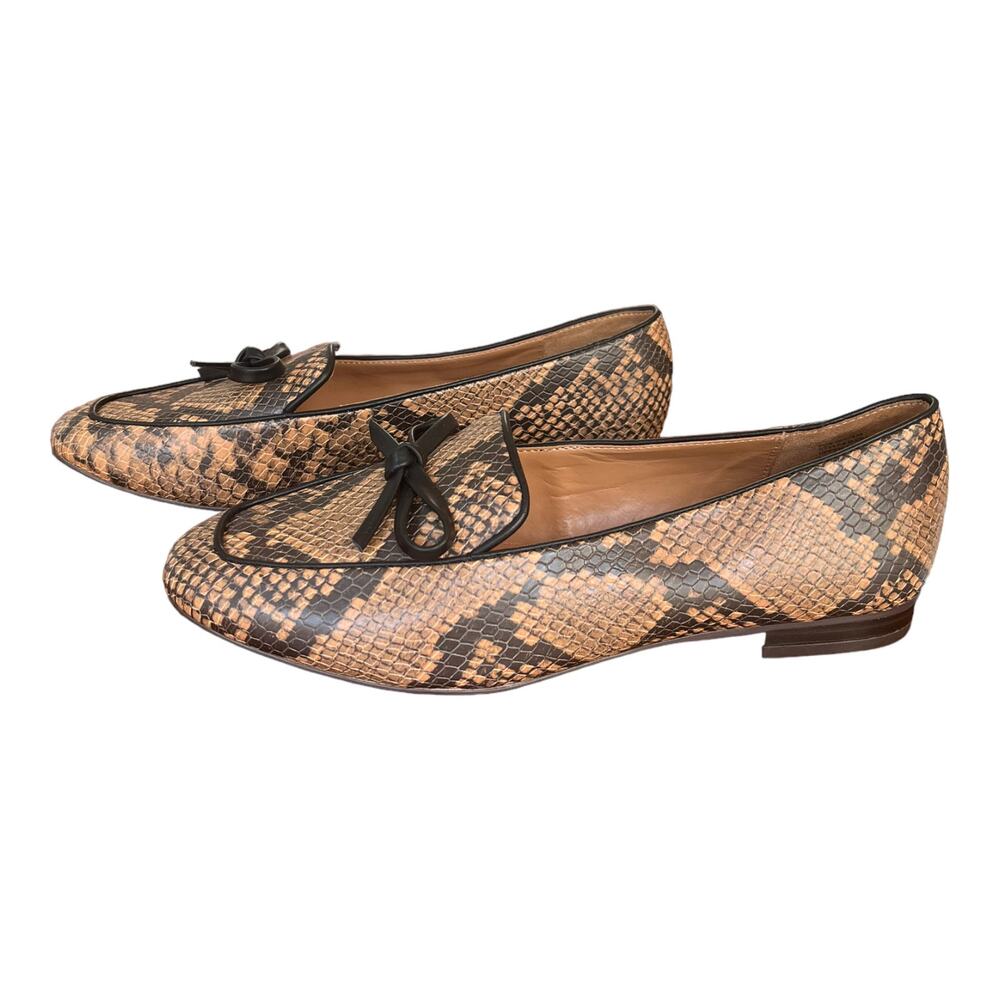 J. Crew Factory Brown and Black Snakeskin Loafers Flat with Bow Women's 7